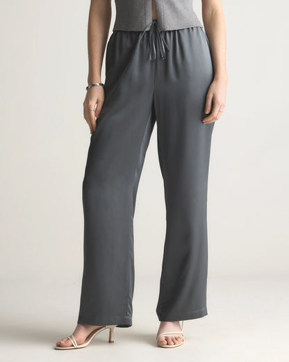 100% Washable Silk Drawstring Wide Leg Pants - XS / Champagne