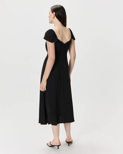 Lightweight Crepe Flutter Sleeve Midi Dress - XS / True Black