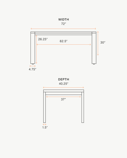 Linear Solid Teak Outdoor Dining Table - 72" / Natural Teak