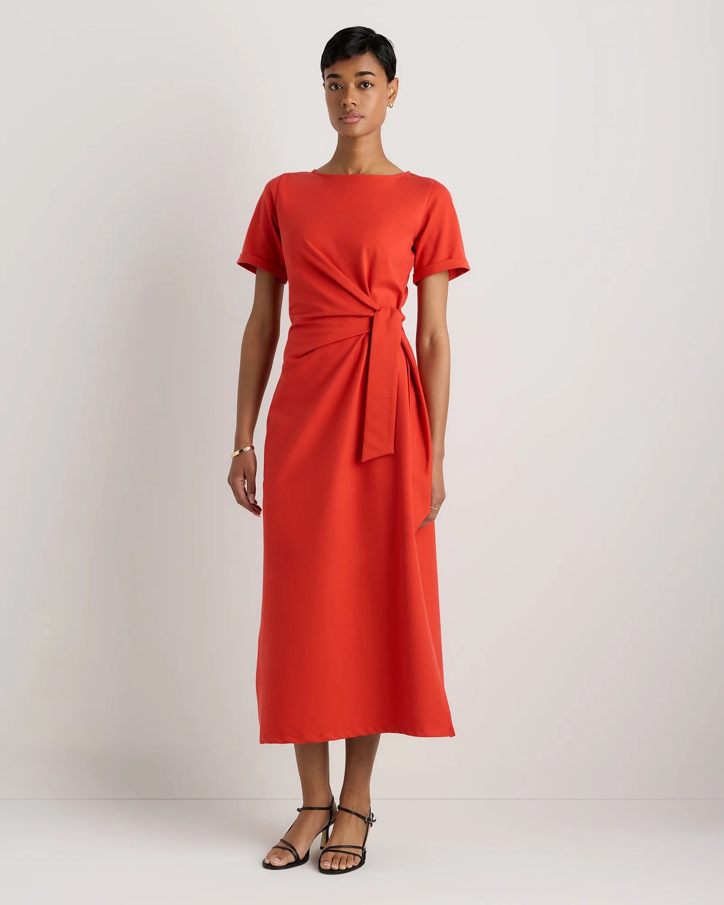 Stretch Cotton Jersey Side Tie Midi Dress - XS / Spiced Orange