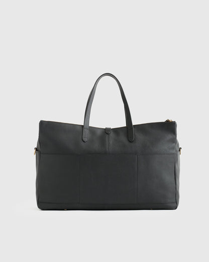 Italian Leather Triple Compartment Weekender - One Size / Black