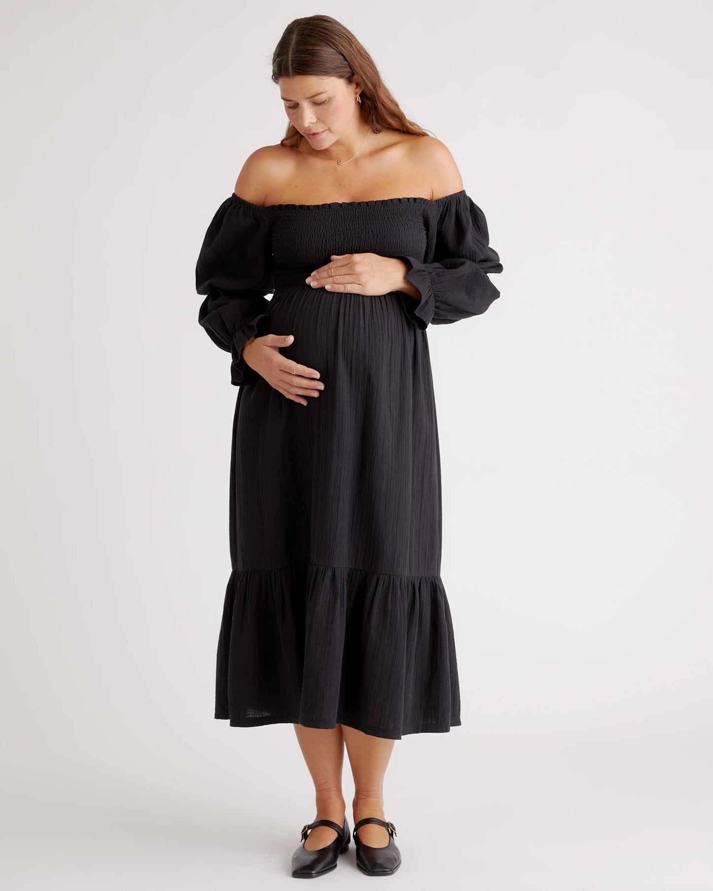 100% Organic Cotton Gauze Maternity Smocked Midi Dress - XS / Wild Cherry