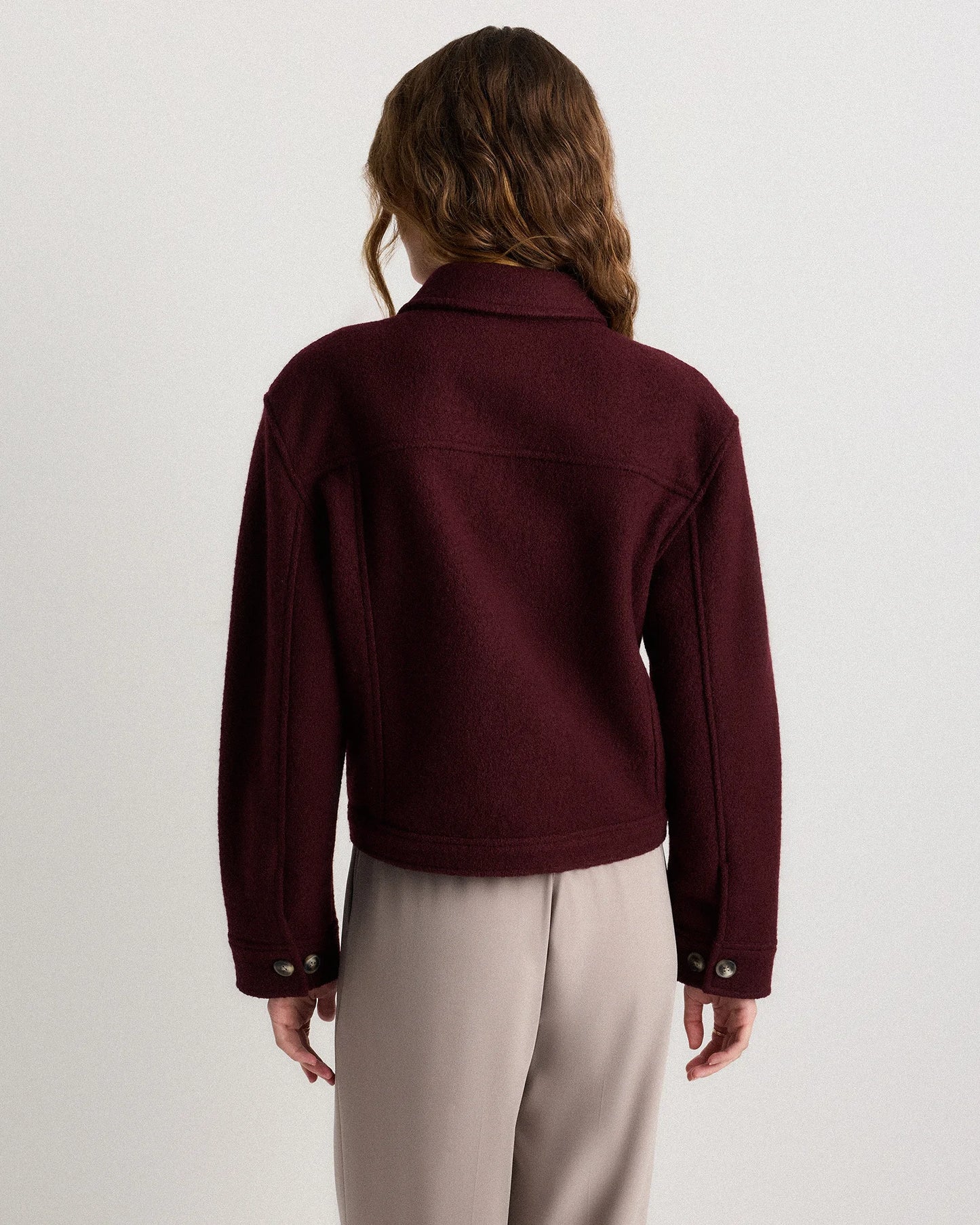 100% Merino Wool Cropped Shirt Jacket - XS / Mulled Wine