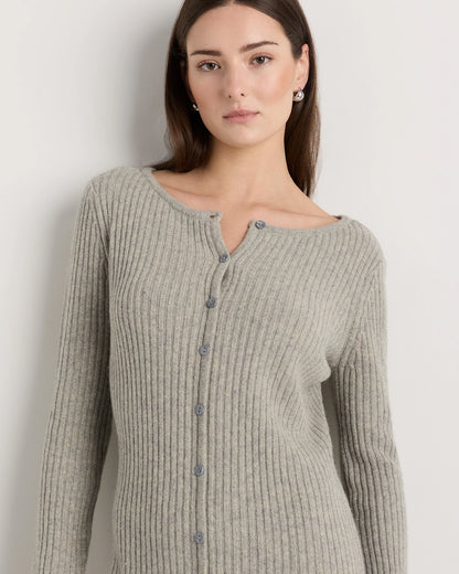 100% Yak Wool Ribbed Cardigan Sweater Dress - XS / Heather Brown