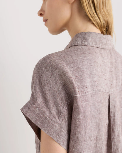 100% European Linen Camp Shirt - XS / Sky Blue Mariner Stripe