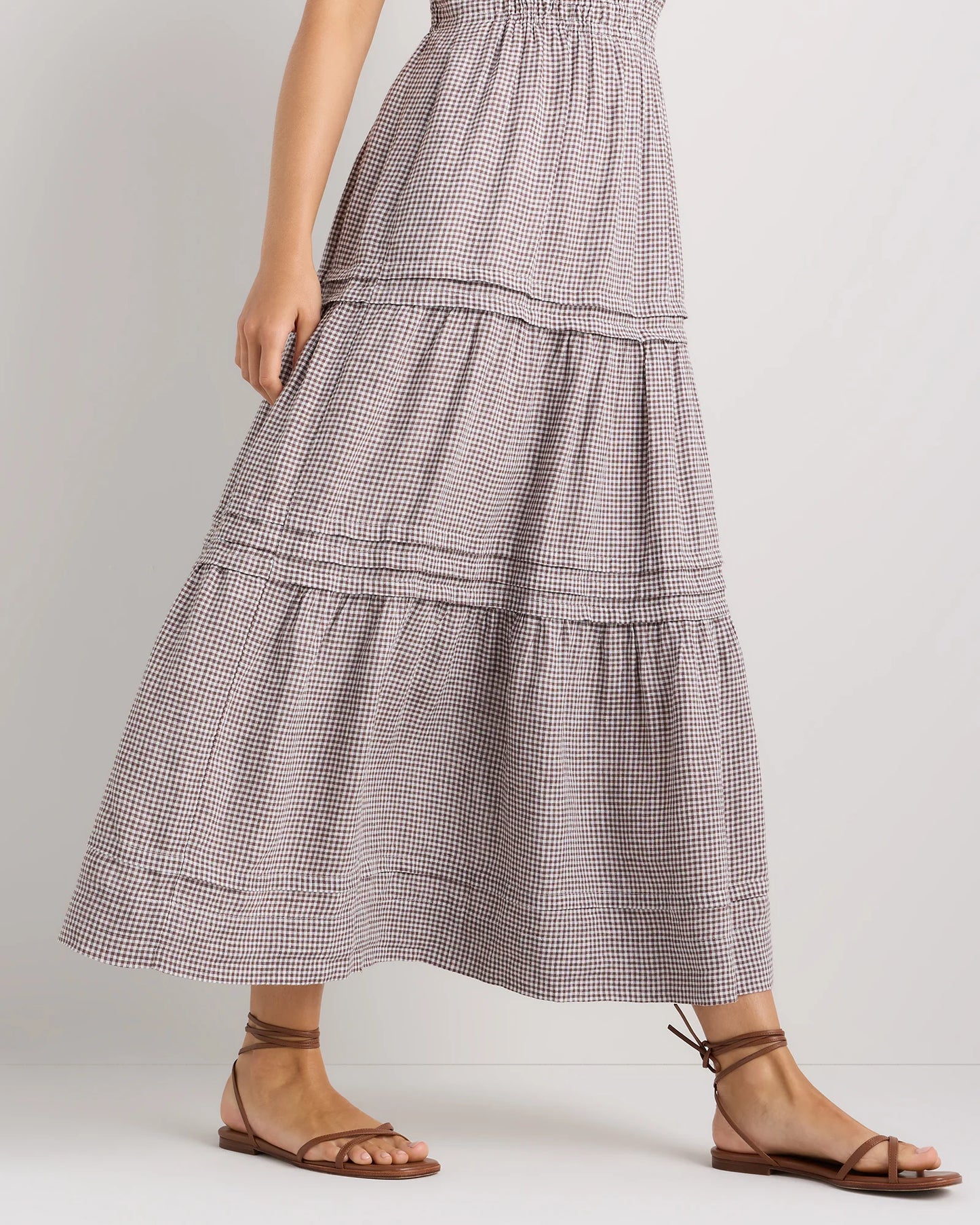 100% European Linen Tiered Maxi Dress - XS / Ivory Porcelain Blue Petite Floral