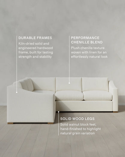 Hollis Slope Arm L Sectional in Performance Chenille Linen Blend - 110x110 / Snow