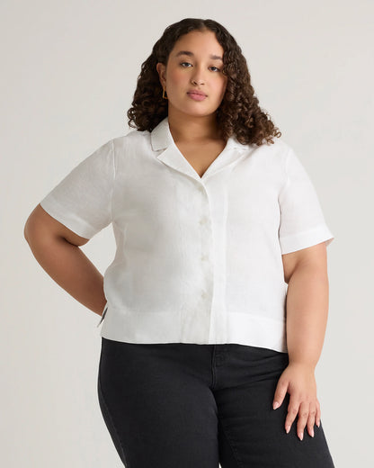100% European Linen Short Sleeve Shirt - 1X / Flax