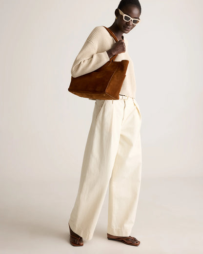 100% Organic Cotton Fisherman V-Neck Sweater - XS / Heather Brown