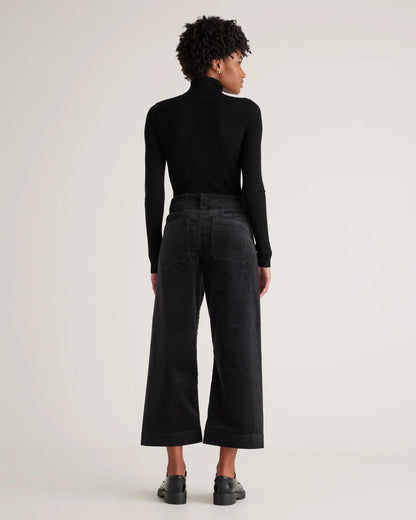 Organic Stretch Corduroy Cropped Wide Leg Pants - 0 / Black