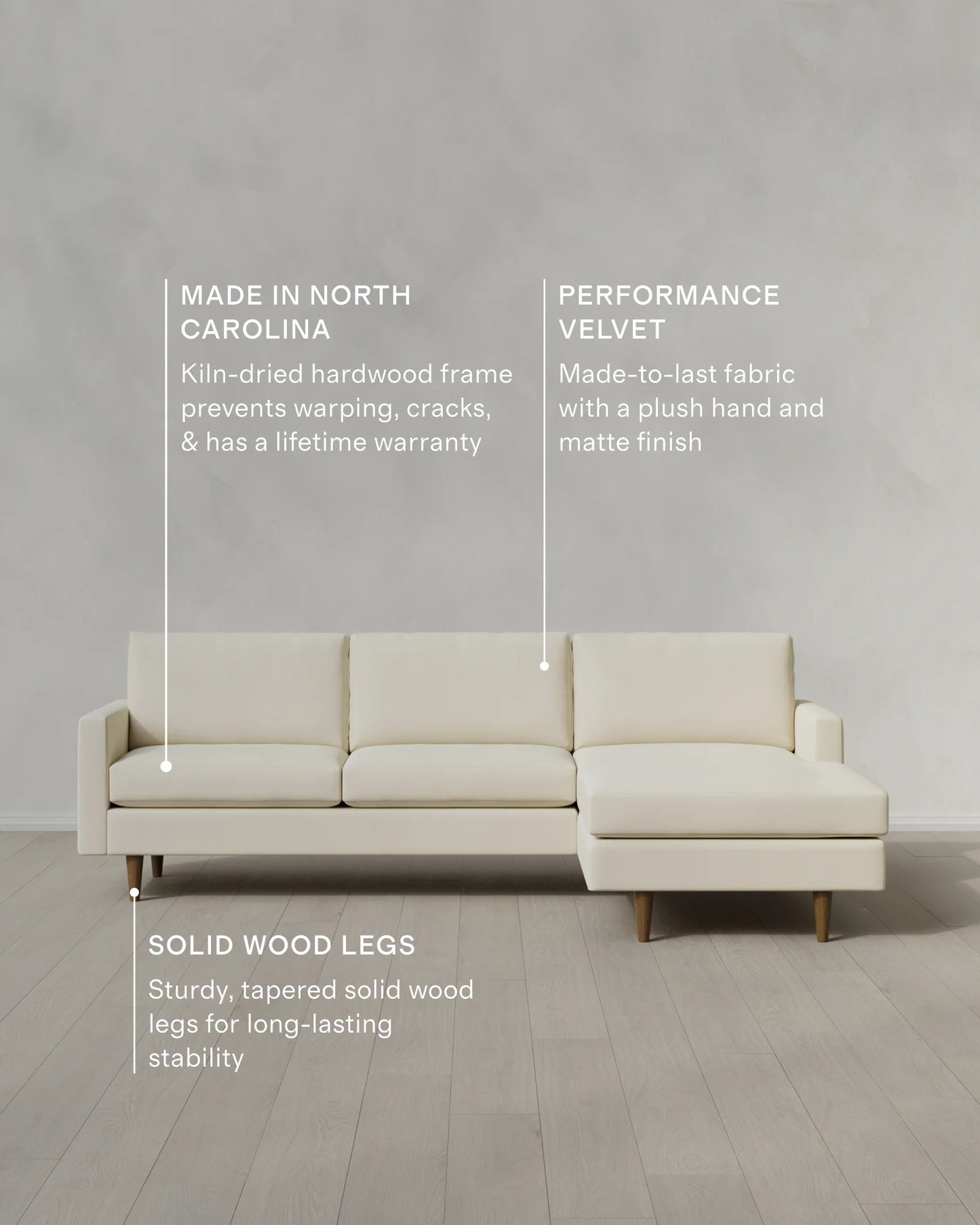 Atlas Midcentury Chaise Sectional in Performance Velvet - 106" Right Arm / Pine
