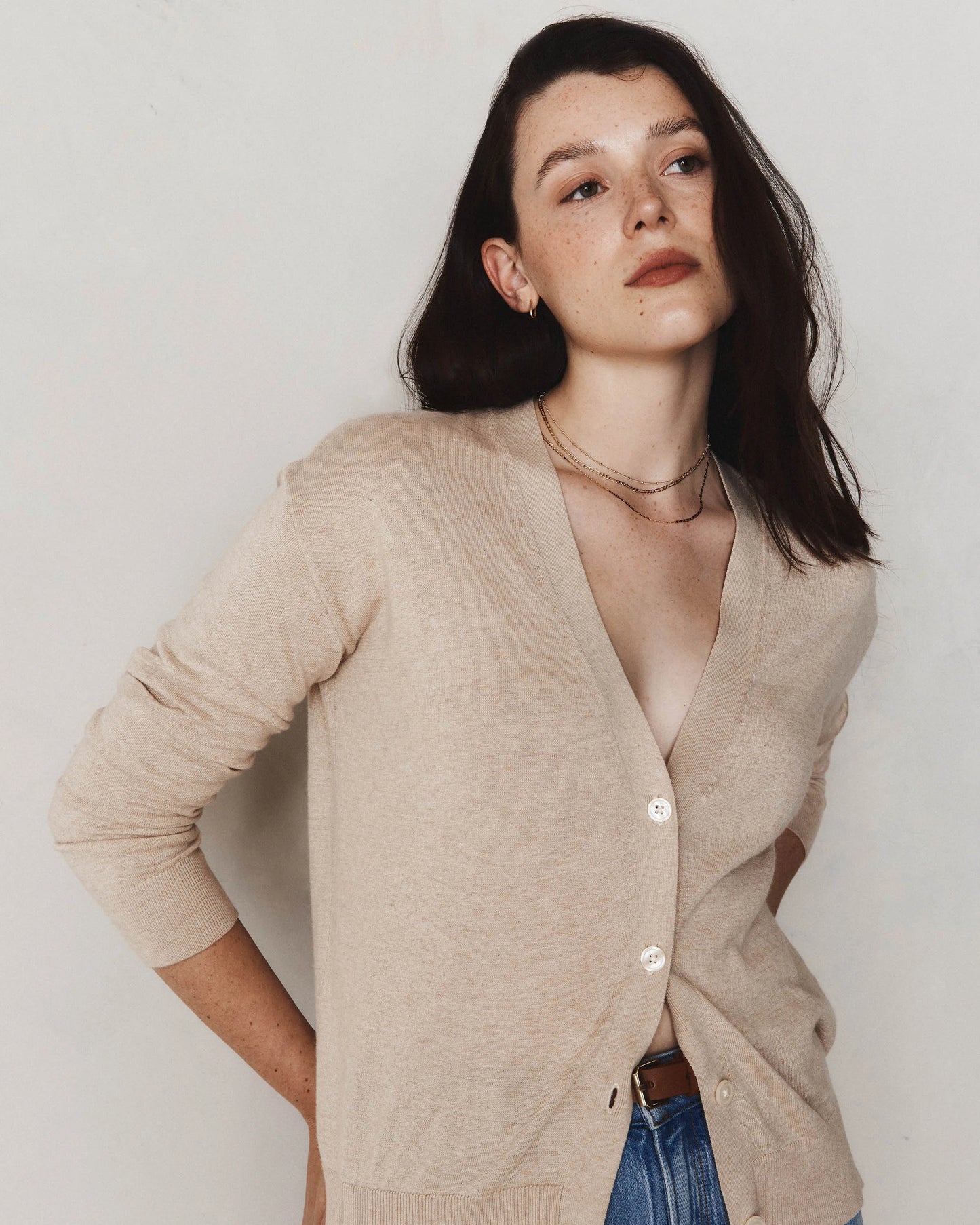 Lightweight Cotton Cashmere Cardigan - XS / Heather Oatmeal