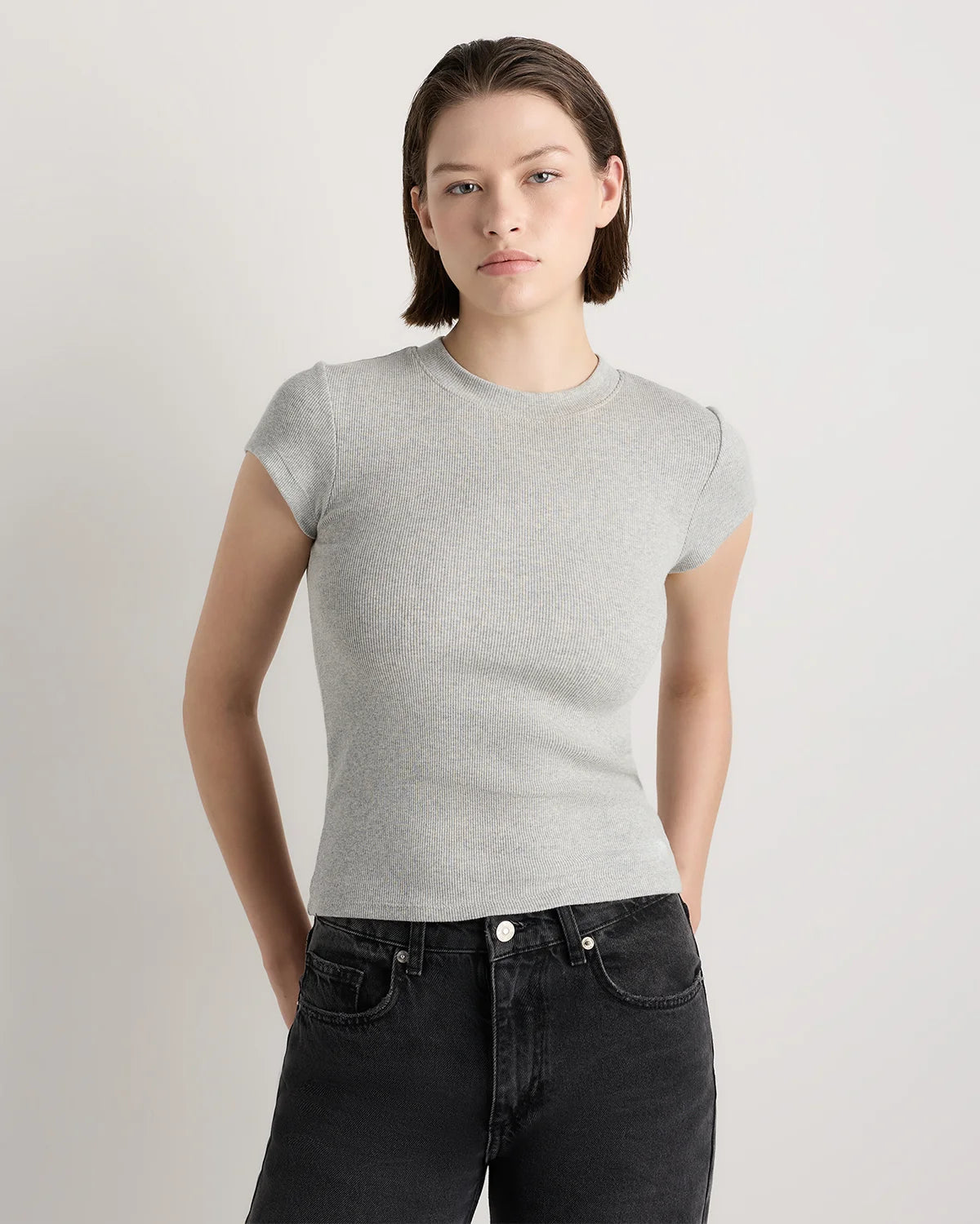 Organic Cotton Micro-Rib Crewneck Tee - XS / Heather Oatmeal