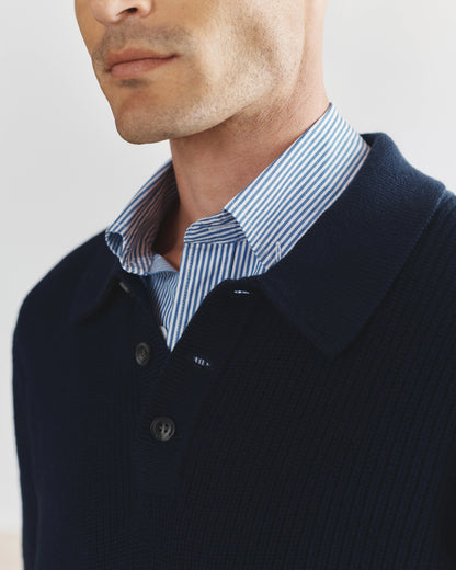 100% Organic Cotton Ribbed Polo Sweater - XS / Mid Heather Grey