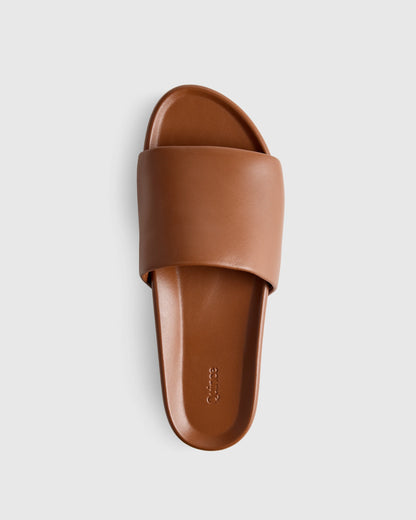 Italian Leather Platform Slide Sandal - 5 / Black