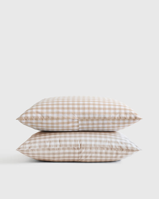 Organic Crisp Percale Gingham Sham Set - Standard / Cafe