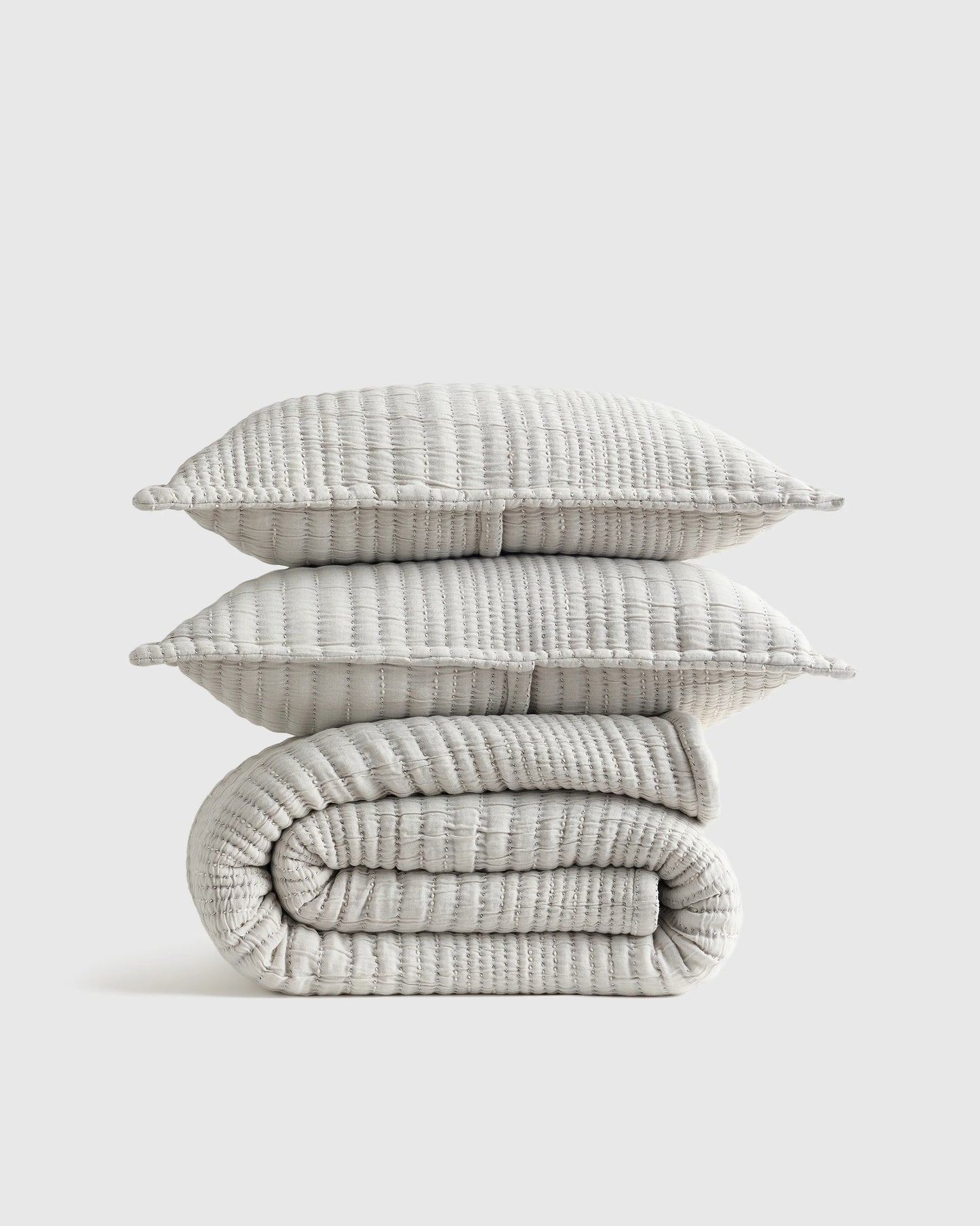 Organic Cotton Channel Stitch Coverlet Set - Twin / Coral Pink