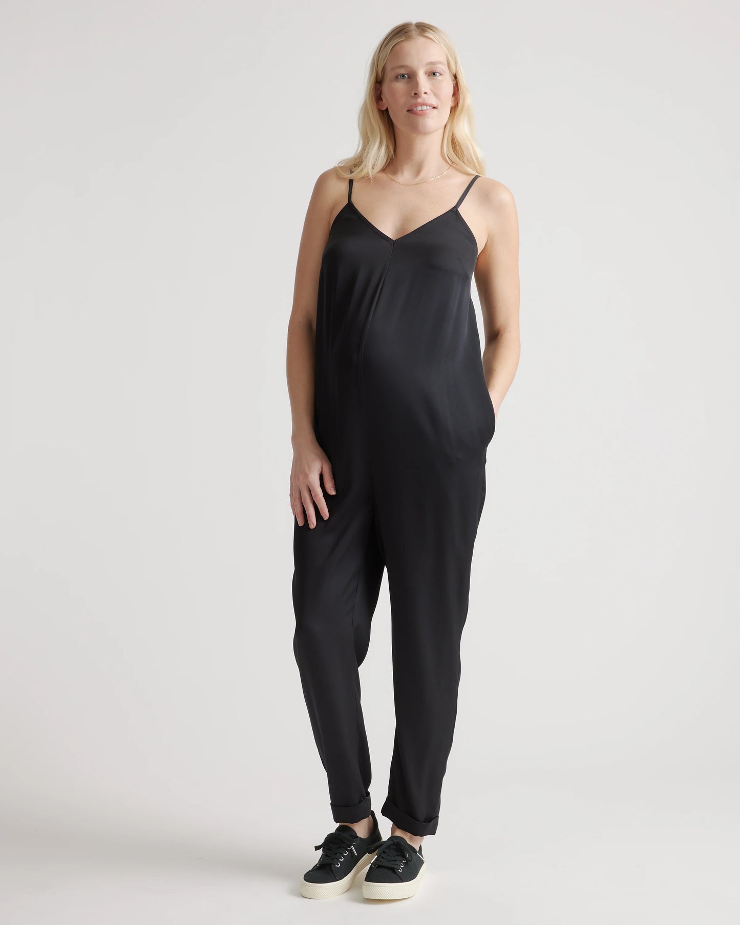Washable Stretch Silk Maternity Jumpsuit - XS / Black