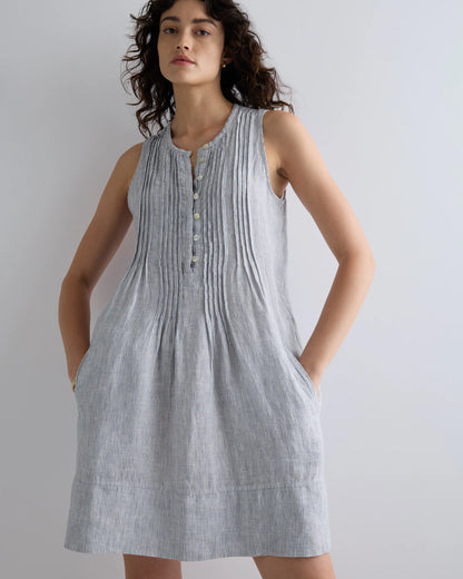 100% European Linen Sleeveless Swing Dress - XS / Classic Mini Gingham