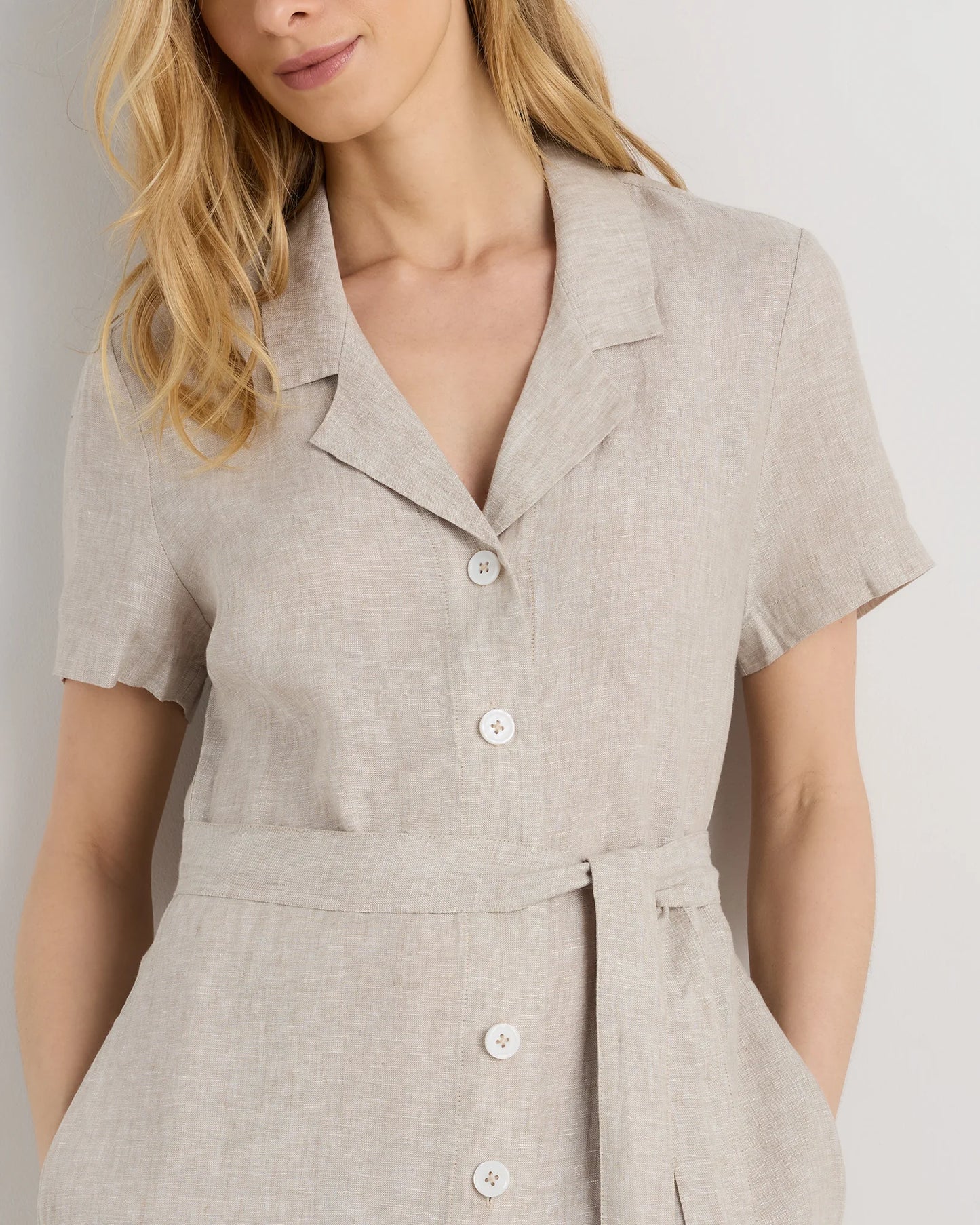 100% European Linen Button Front Dress - XS / Sky Blue Mariner Stripe