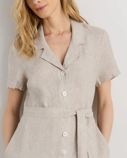 100% European Linen Button Front Dress - XS / Sky Blue Mariner Stripe
