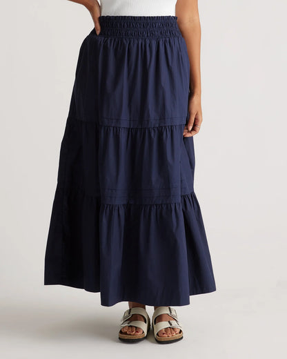 100% Organic Cotton Poplin Tiered Maxi Skirt - XS / Black