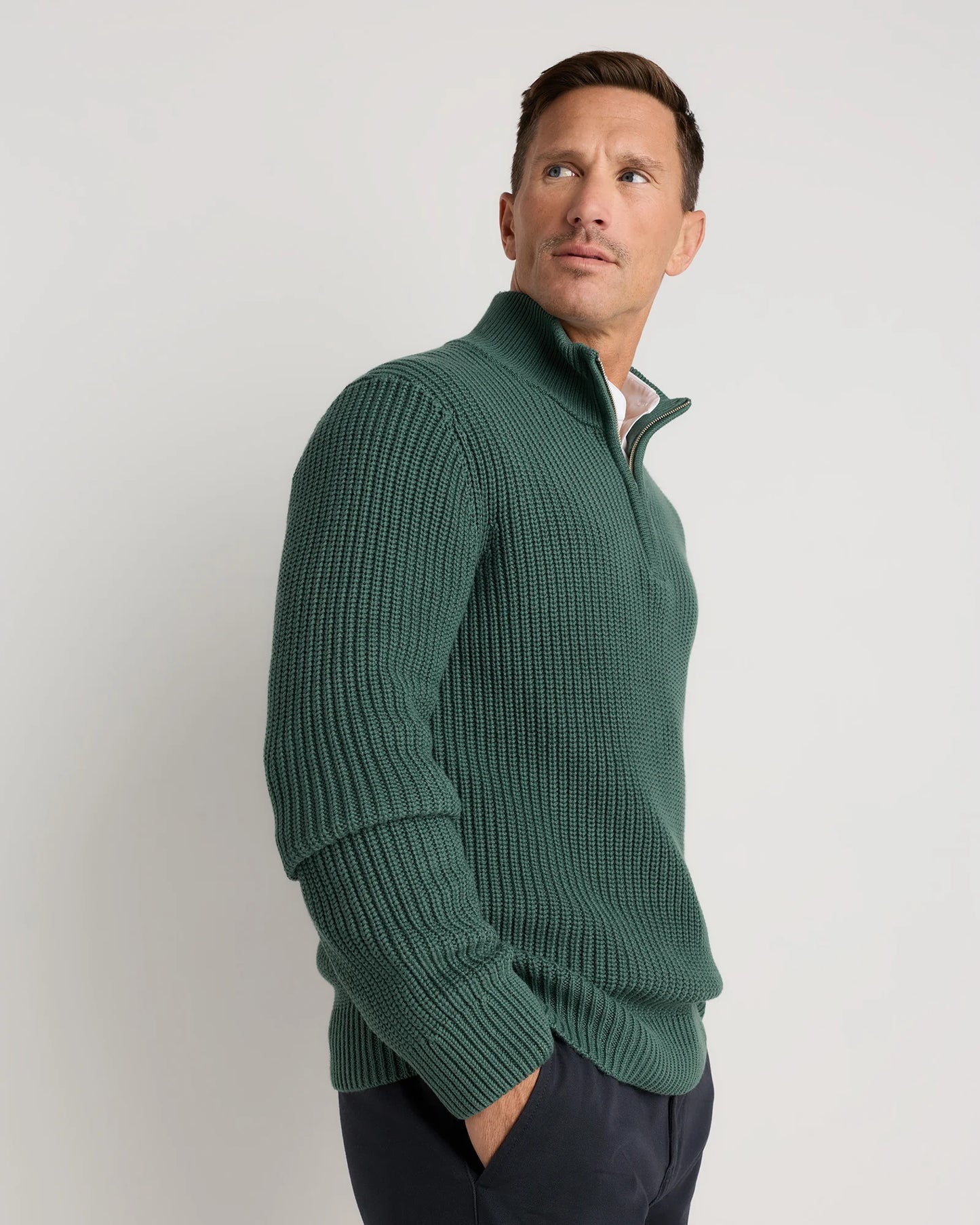 100% Organic Cotton Fisherman Quarter-Zip Sweater - S / Big Sur Green
