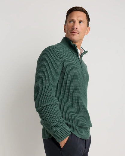 100% Organic Cotton Fisherman Quarter-Zip Sweater - S / Big Sur Green