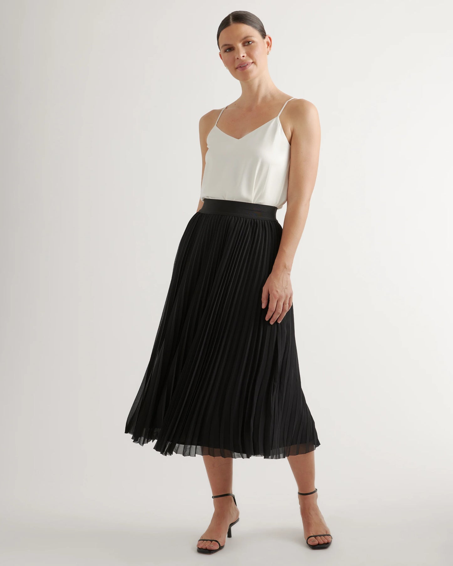 Chiffon Pleated Midi Skirt - XS / Black