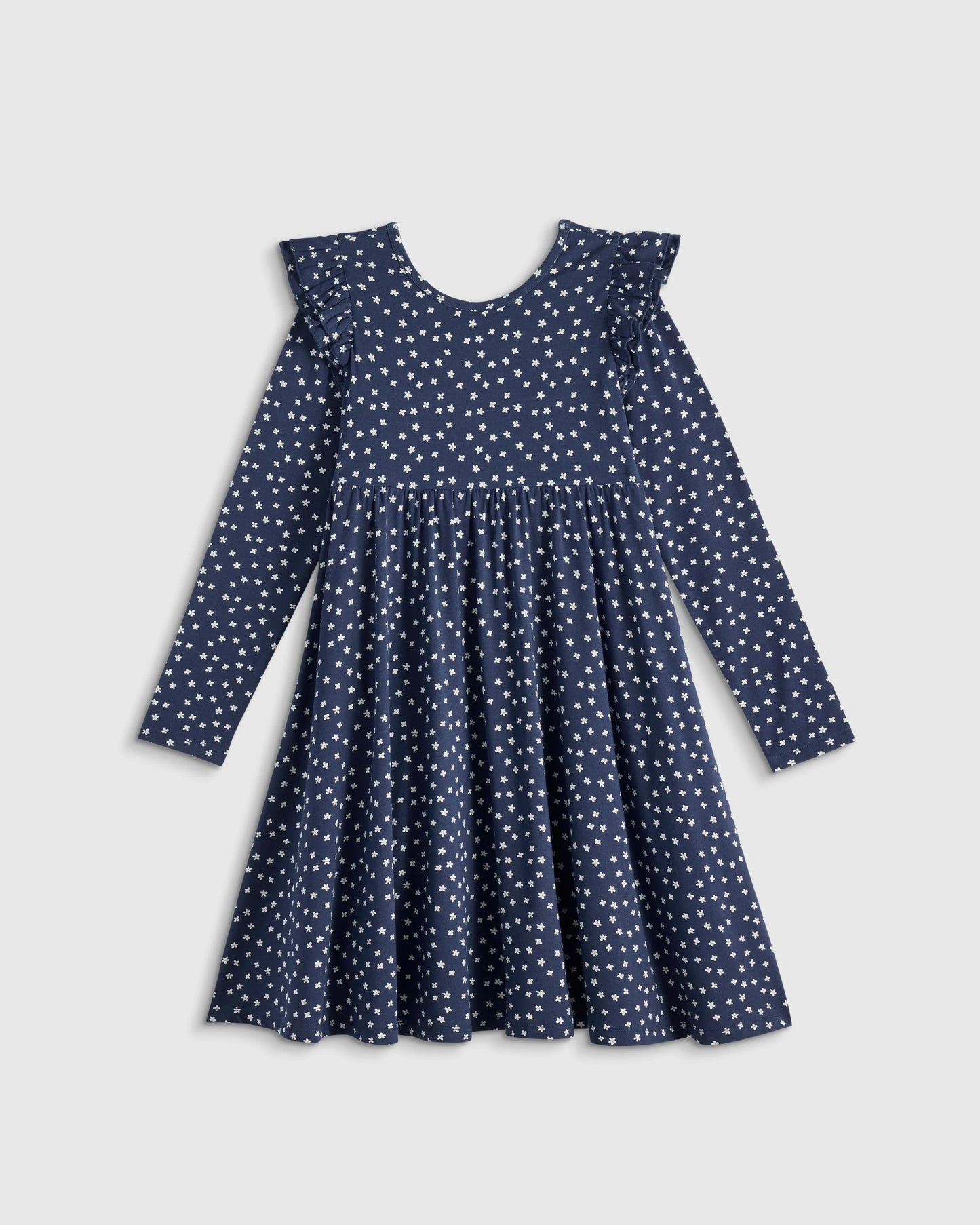 Bamboo Long Sleeve Flutter Twirl Dress - 6 / Navy Blossoms