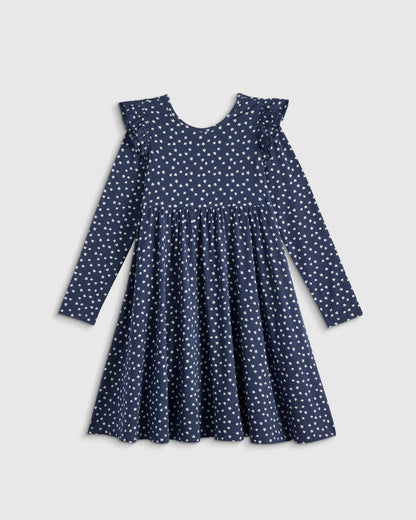 Bamboo Long Sleeve Flutter Twirl Dress - 6 / Navy Blossoms