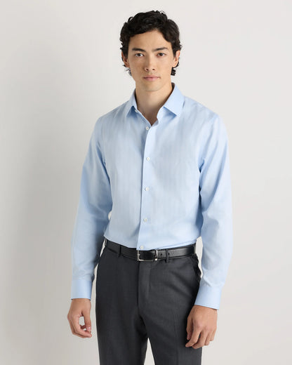 Supima Cotton Herringbone Dress Shirt - S / Blue Stripe