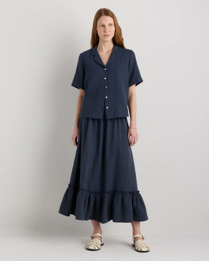 100% Organic Cotton Gauze Smocked Maxi Skirt - XS / Blue Gingham