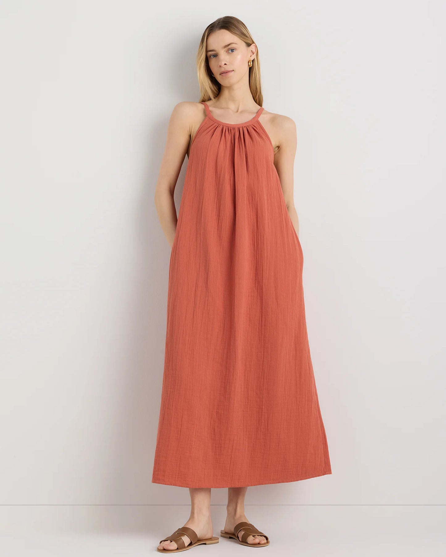 100% Organic Cotton Gauze Sleeveless Maxi Dress - XS / Spiced Orange
