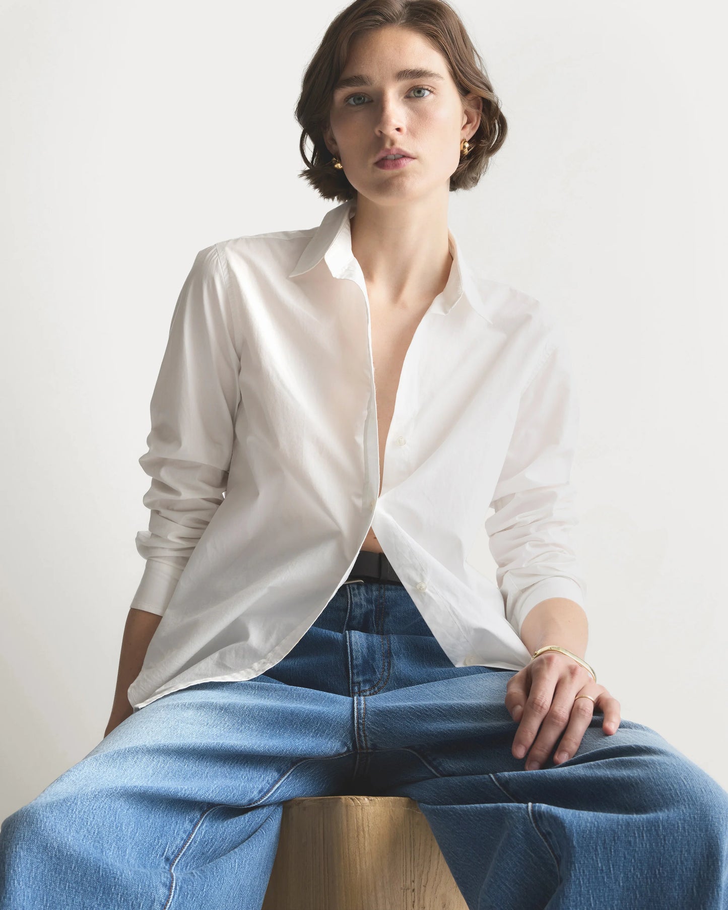 100% Organic Cotton Poplin Long Sleeve Shirt - XS / Delta Blue Double Stripe