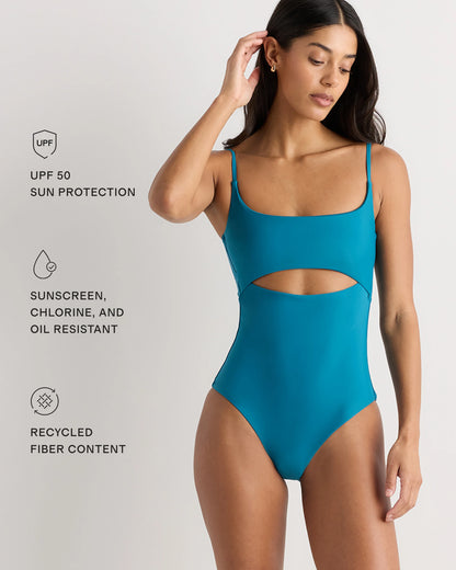 Italian Cut Out One-Piece Swimsuit - XS / Lagoon Teal Blue