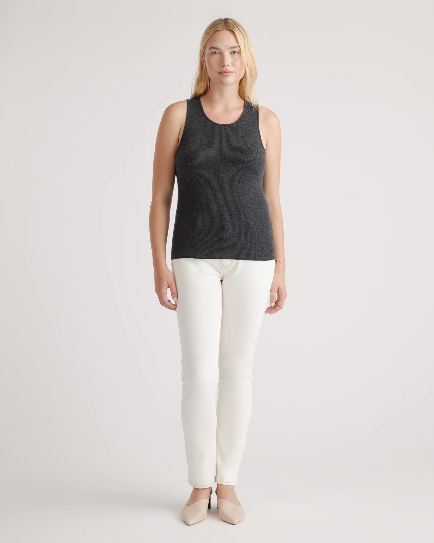 Featherweight Cashmere Ribbed Tank - XS / Charcoal