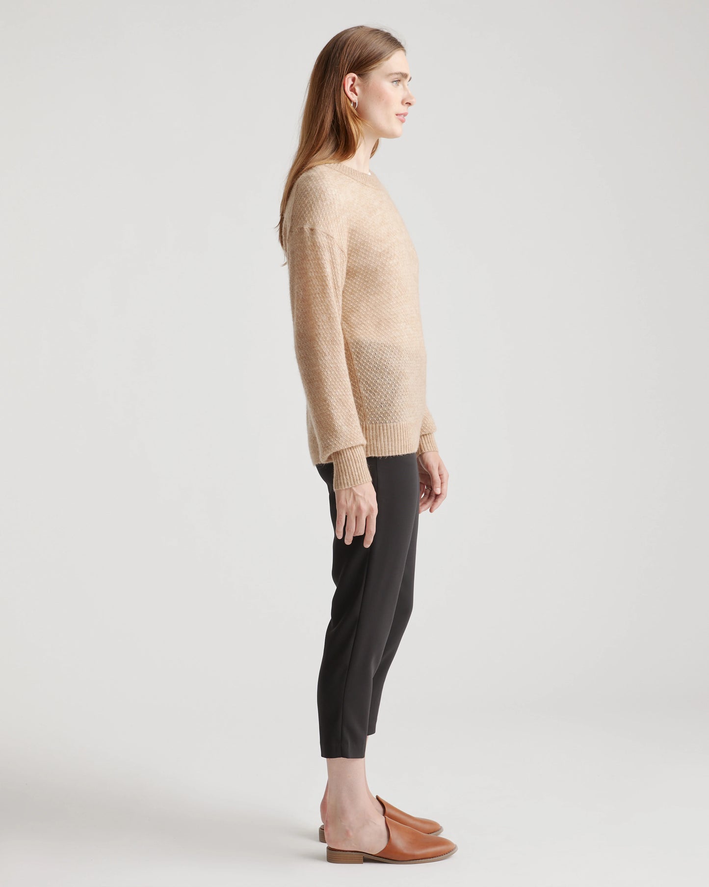 Baby Alpaca-Wool Diamond Stitch Crew - XS / Charcoal
