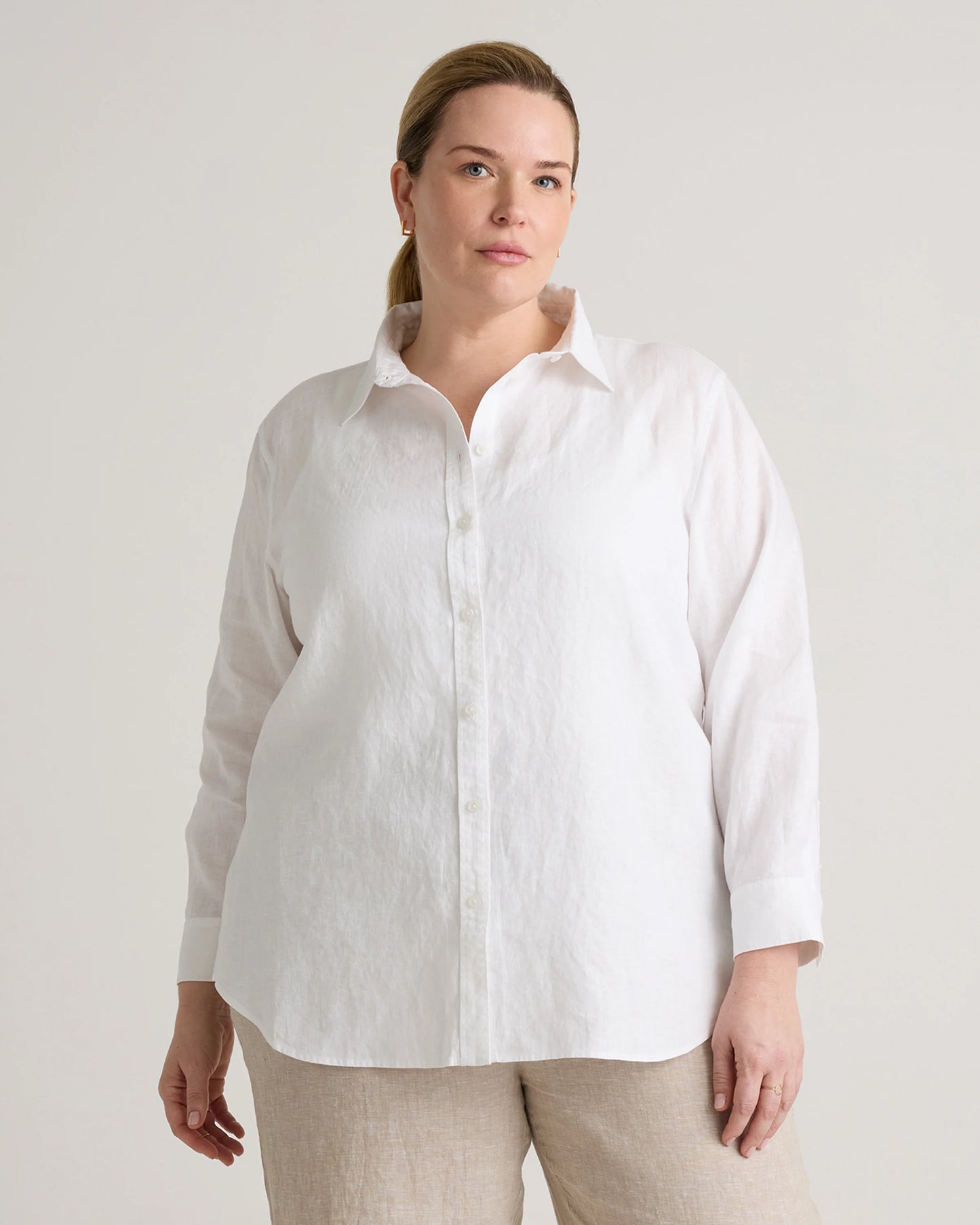 100% European Linen Long Sleeve Shirt - 1X / Flax