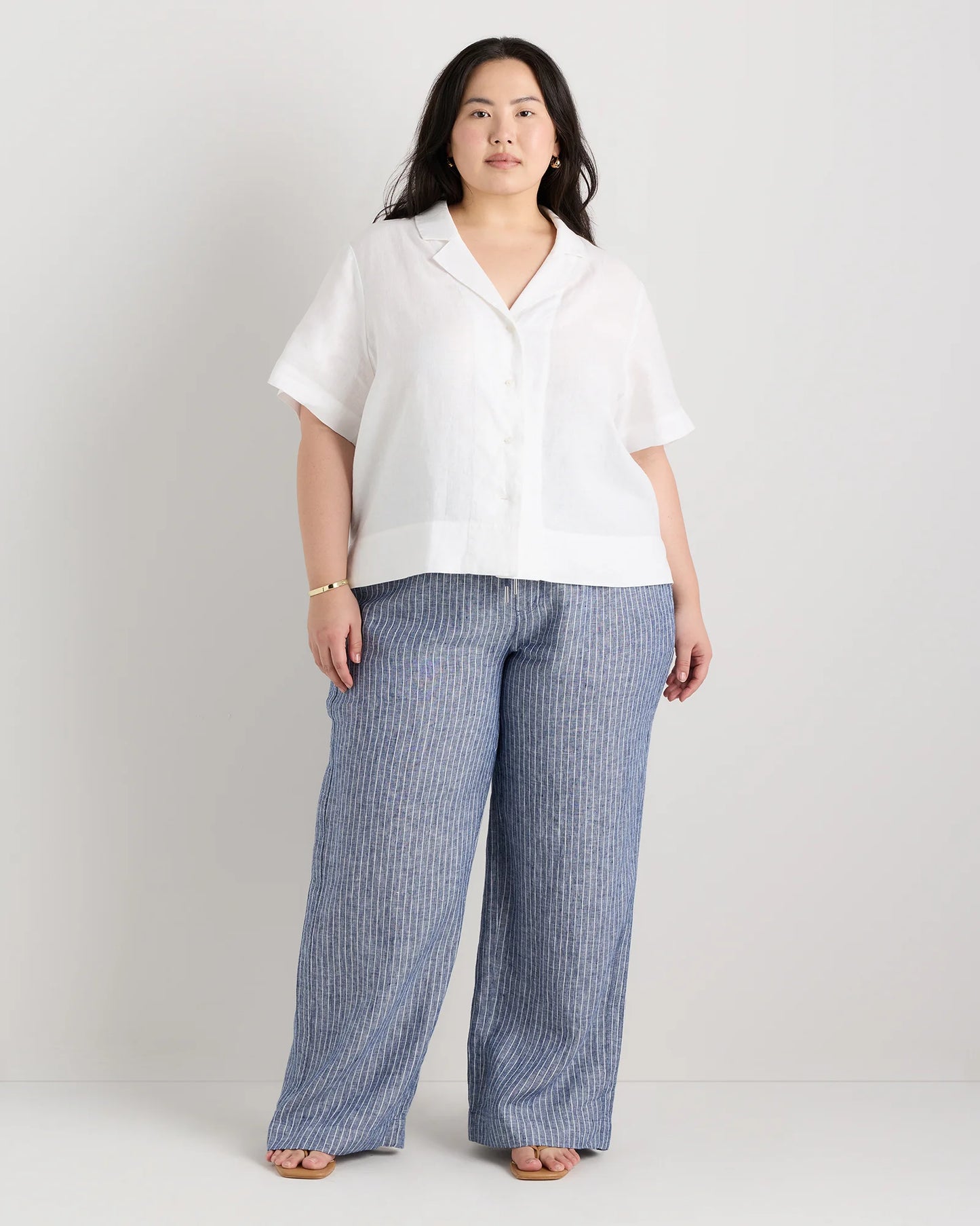 100% European Linen Wide Leg Pants - 1X / Black