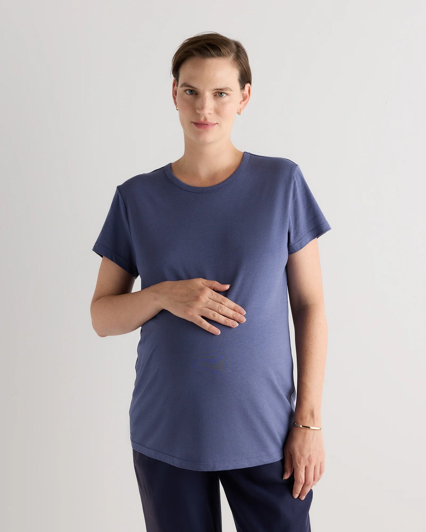 Cotton Modal Maternity Crew Neck Tee (2-pack) - XS / Black/Redwood Brown
