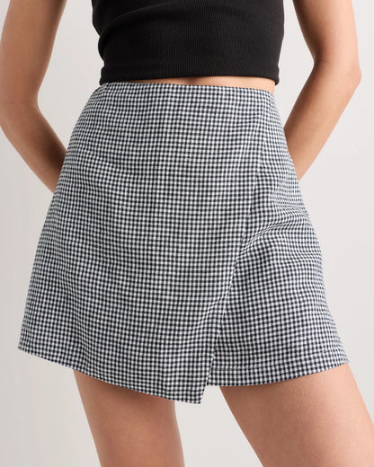 100% European Linen Skort - XS / Classic Mini Gingham