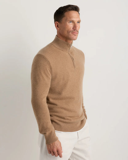 Mongolian Cashmere Quarter Zip Sweater - S / Olive Twist