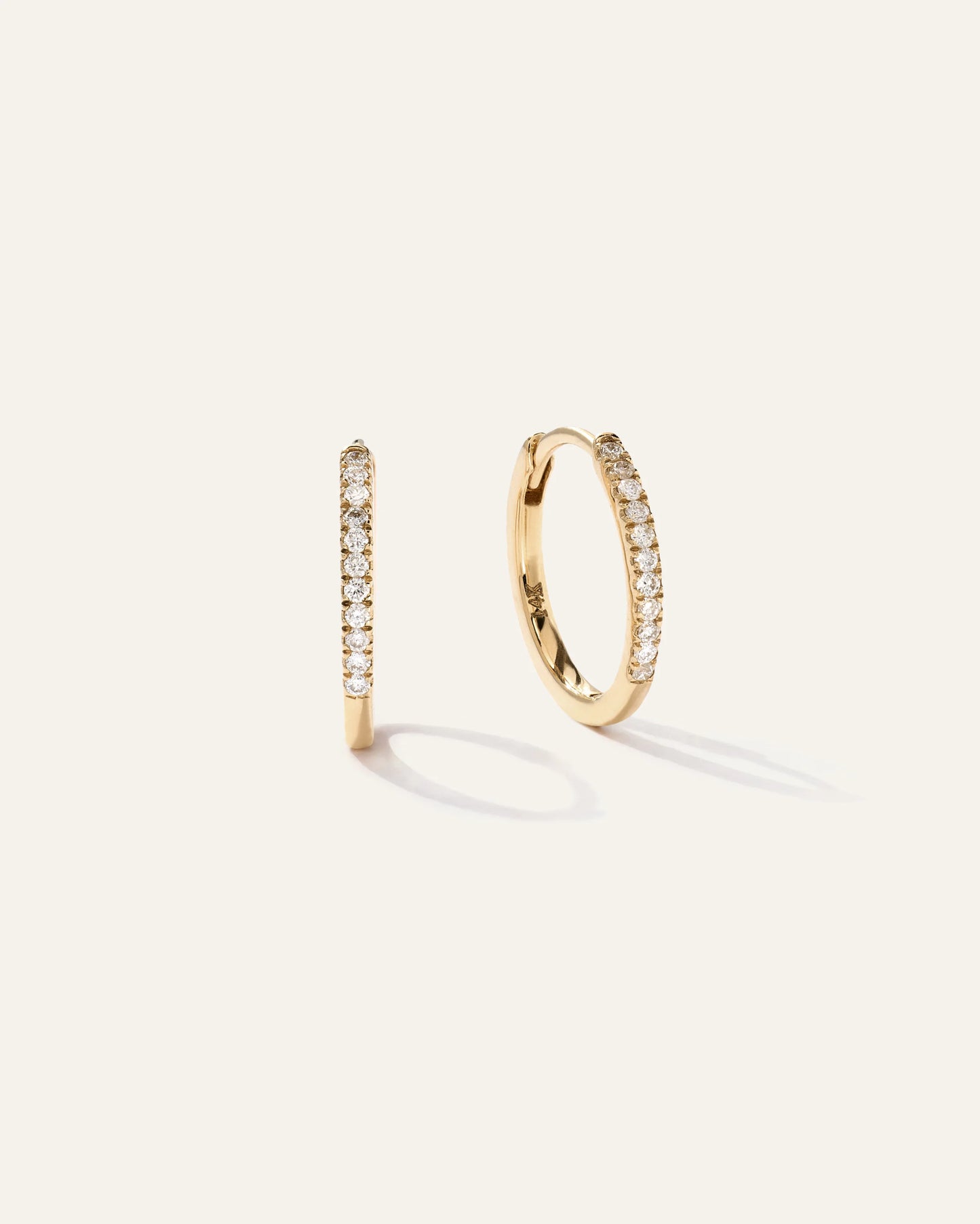 14K Gold Diamond Pave Hoops - One Size / Yellow Gold