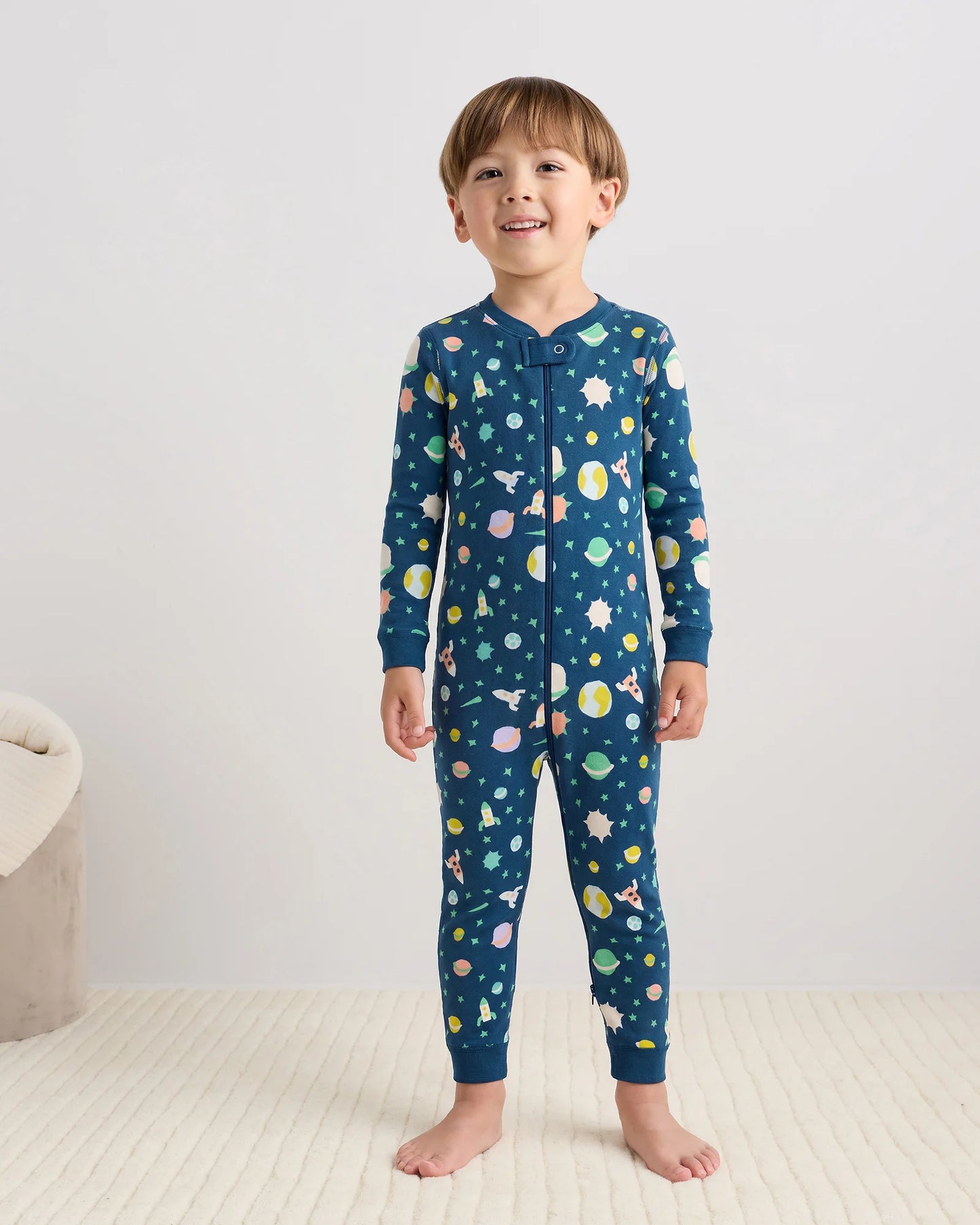 100% Organic Cotton One Piece Pajama - 2T / Navy Stripe