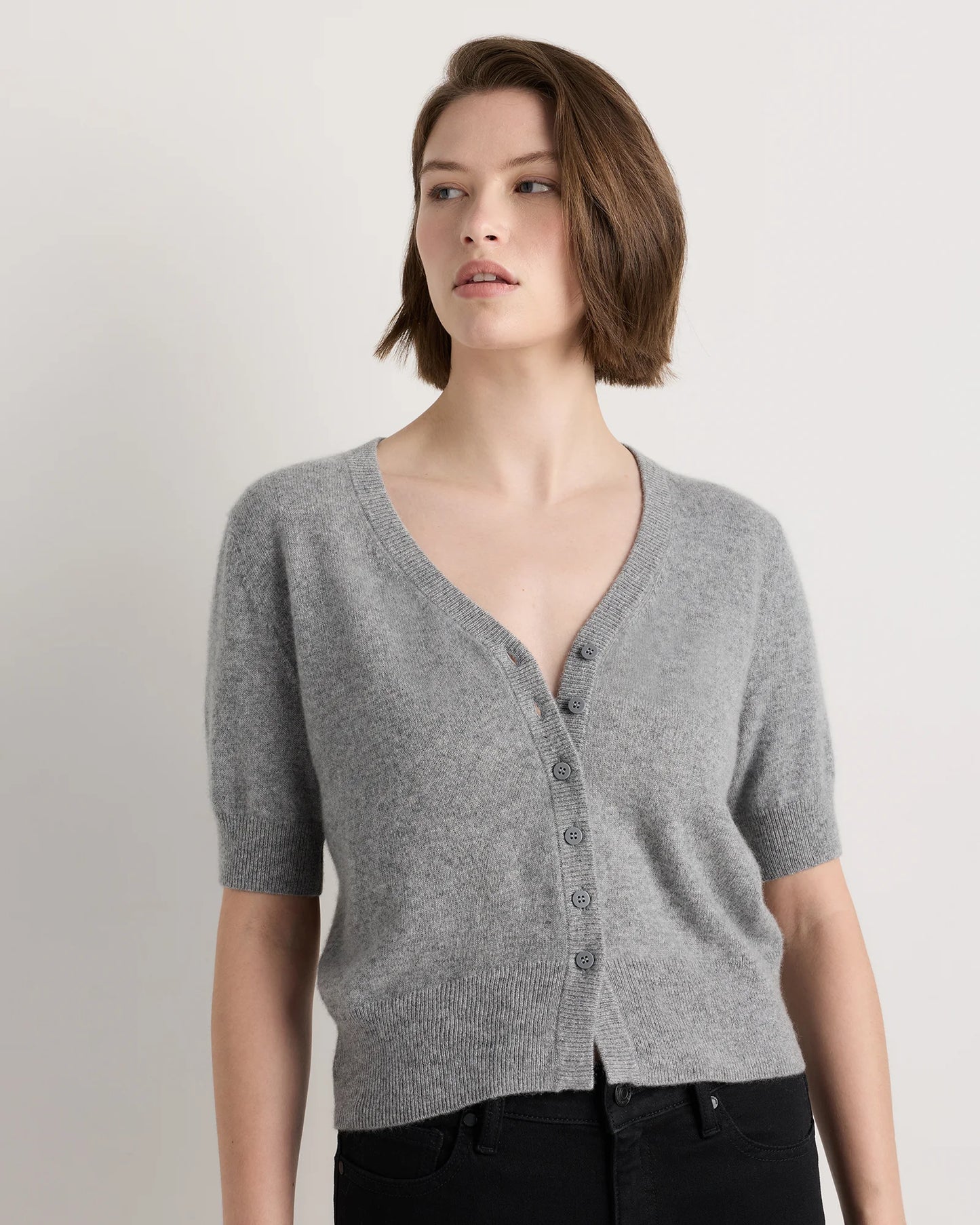 Mongolian Cashmere Short Sleeve Cardigan - XS / Oatmeal