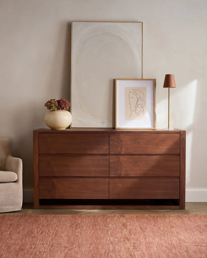 Solid Wood Frame 6-Drawer Dresser - One Size / Walnut Brown