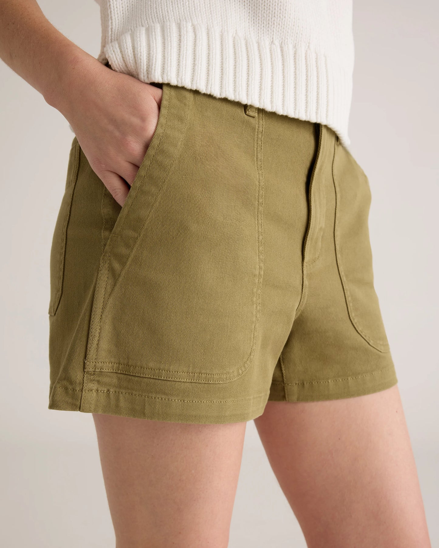 Organic Stretch Cotton Twill Utility Shorts - 0 / Ivory