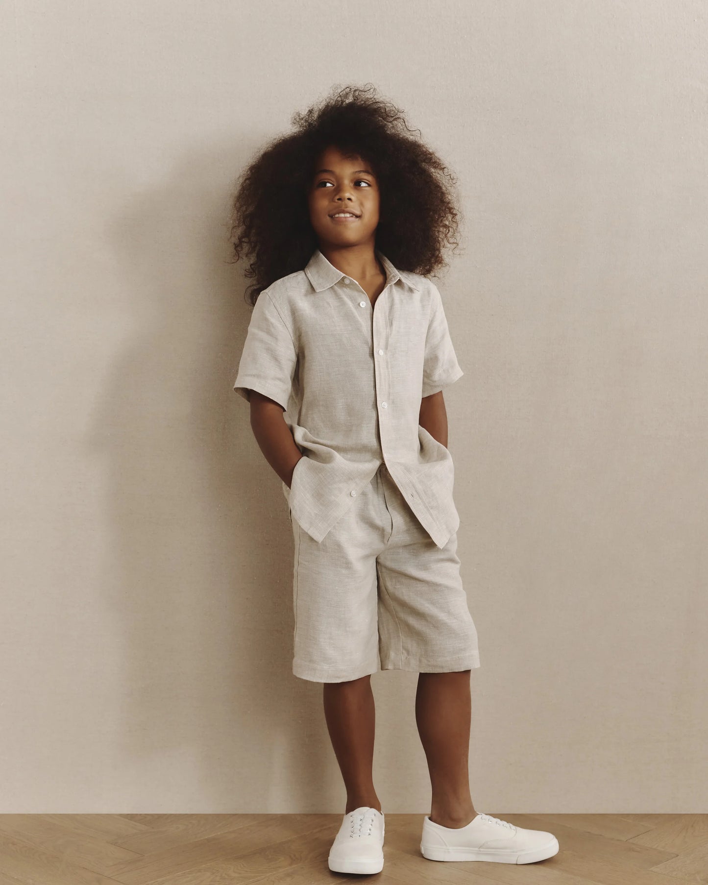 100% European Linen Pull-On Shorts - 2T / Blue Pinstripe