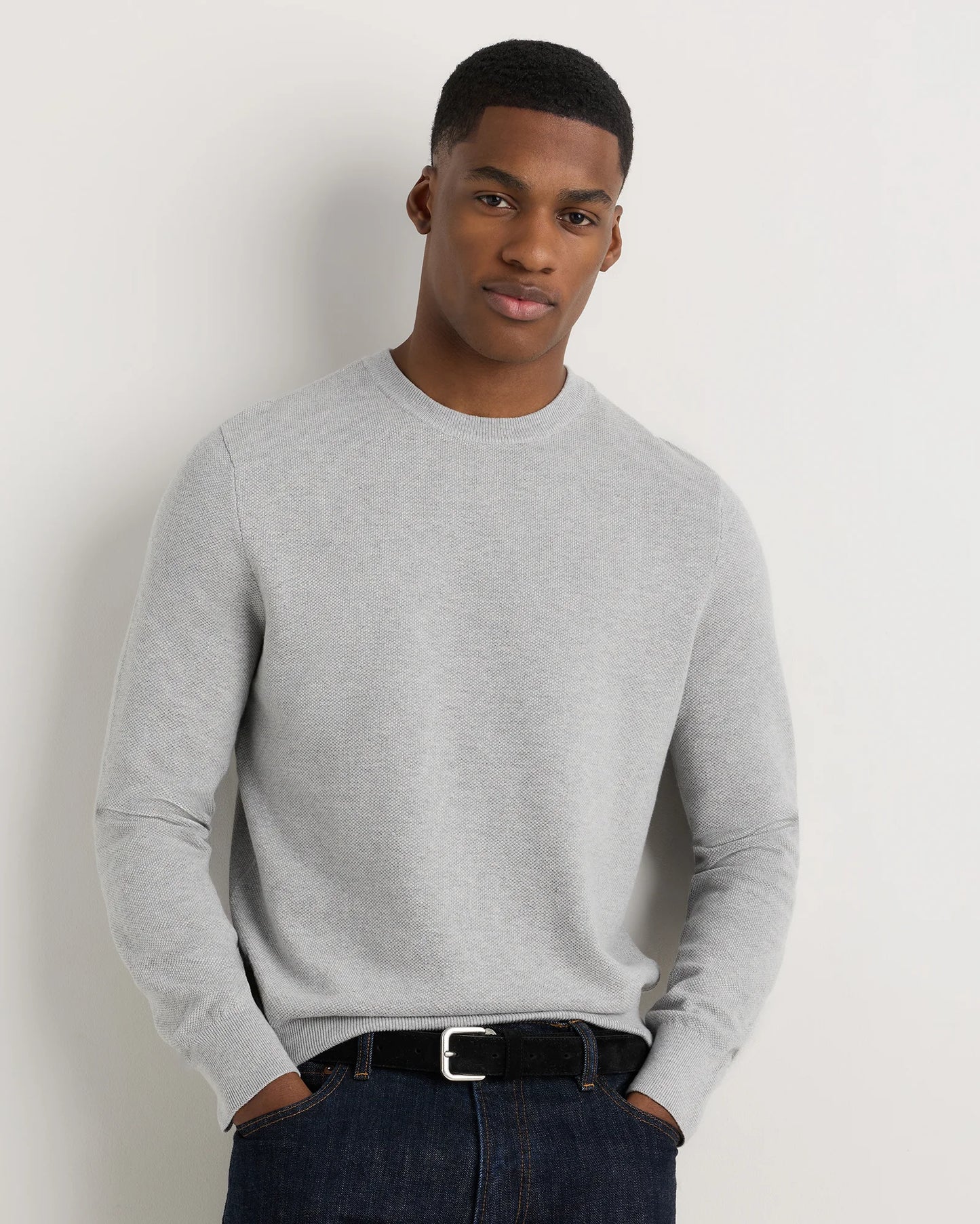 100% Organic Cotton Pique Crewneck Sweater - S / Moonstone Blue